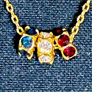 S O Gold Necklace with Red White Blue Patriotic Crystal Gemstones America Pride